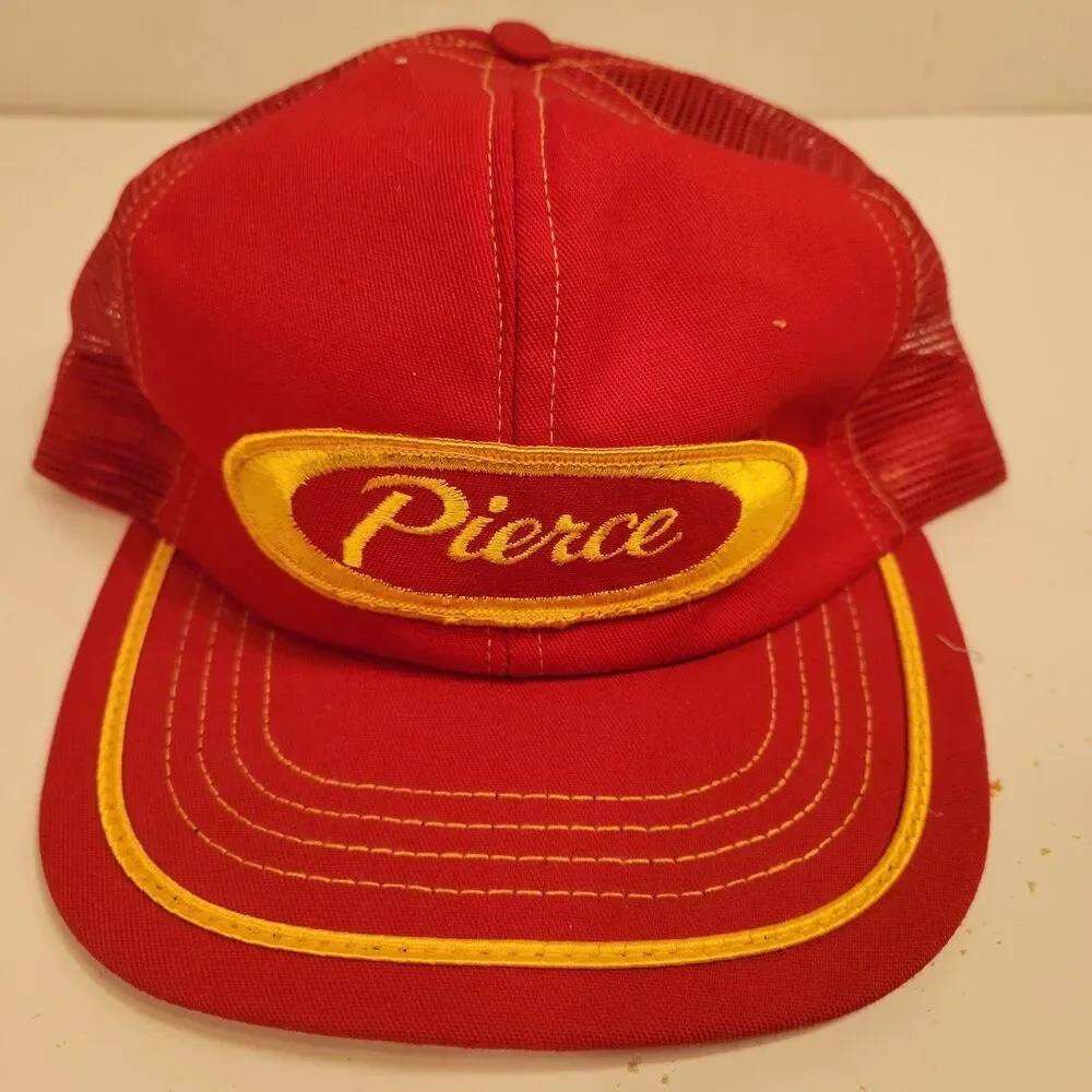 Vintage Trucker Hat Mesh Cap Snapback Adjustable Vintage Pierce Firetrucks Red